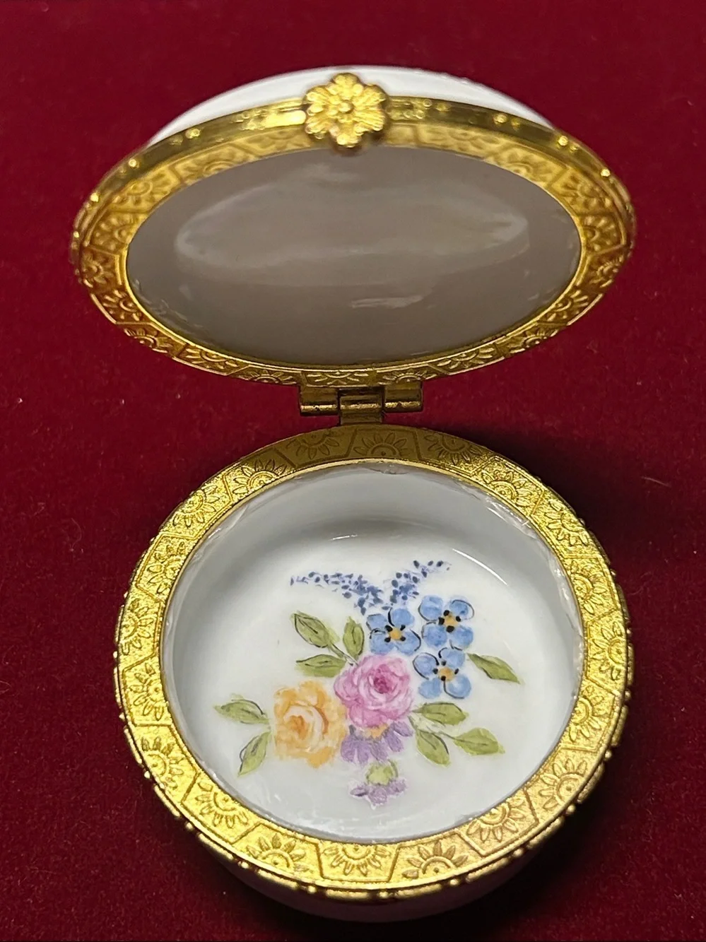 Gold-Tone Porcelain Cherub Compact Locket - White and Pink Accent